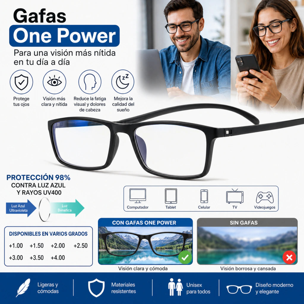 👓 LENTES ONE POWER™ - Lentes Bifocales 2 en 1 para Cerca y Lejos